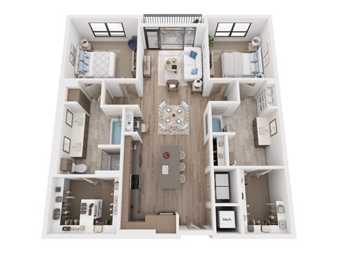 Floor plan for 2 beds, 2 baths, 1437 sqft